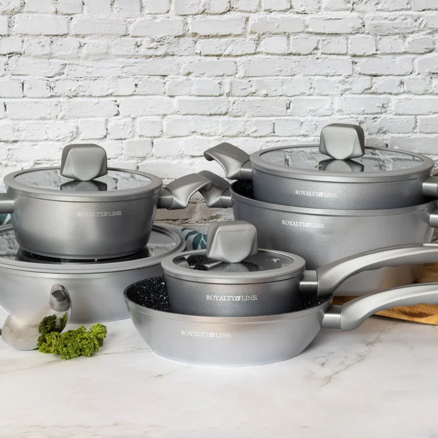 10-teiliges Kochgeschirr-Set aus Aluminiumdruckguss mit Marmor-Antihaftbeschichtung & Cool-Touch Griffen