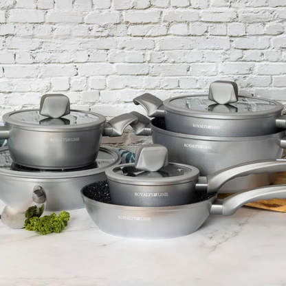 10-teiliges Kochgeschirr-Set aus Aluminiumdruckguss mit Marmor-Antihaftbeschichtung & Cool-Touch Griffen