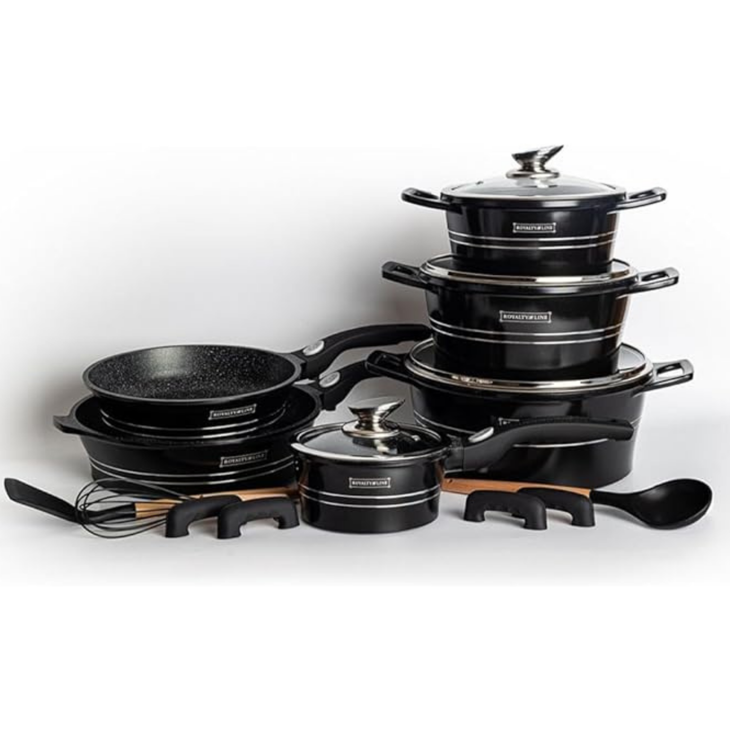 17-teiliges Kochgeschirr-Set aus Aluminiumdruckguss mit Marmor-Antihaftbeschichtung & abnehmbaren Griffen