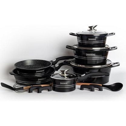 17-teiliges Kochgeschirr-Set aus Aluminiumdruckguss mit Marmor-Antihaftbeschichtung & abnehmbaren Griffen