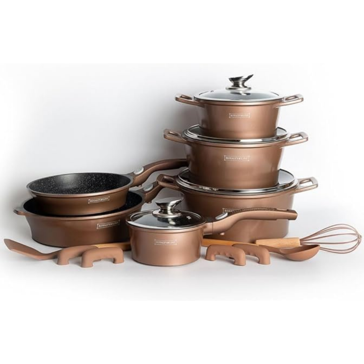 17-teiliges Kochgeschirr-Set aus Aluminiumdruckguss mit Marmor-Antihaftbeschichtung & abnehmbaren Griffen