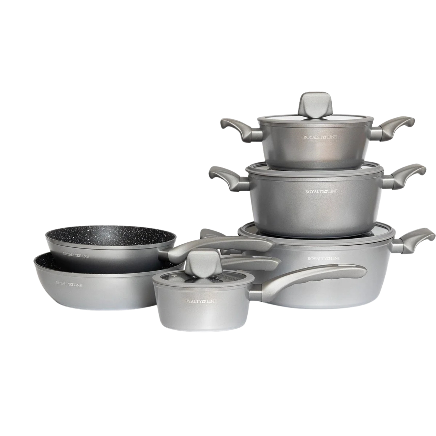 10-teiliges Kochgeschirr-Set aus Aluminiumdruckguss mit Marmor-Antihaftbeschichtung & Cool-Touch Griffen