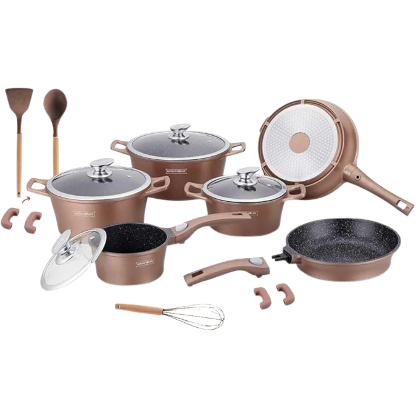 17-teiliges Kochgeschirr-Set aus Aluminiumdruckguss mit Marmor-Antihaftbeschichtung & abnehmbaren Griffen