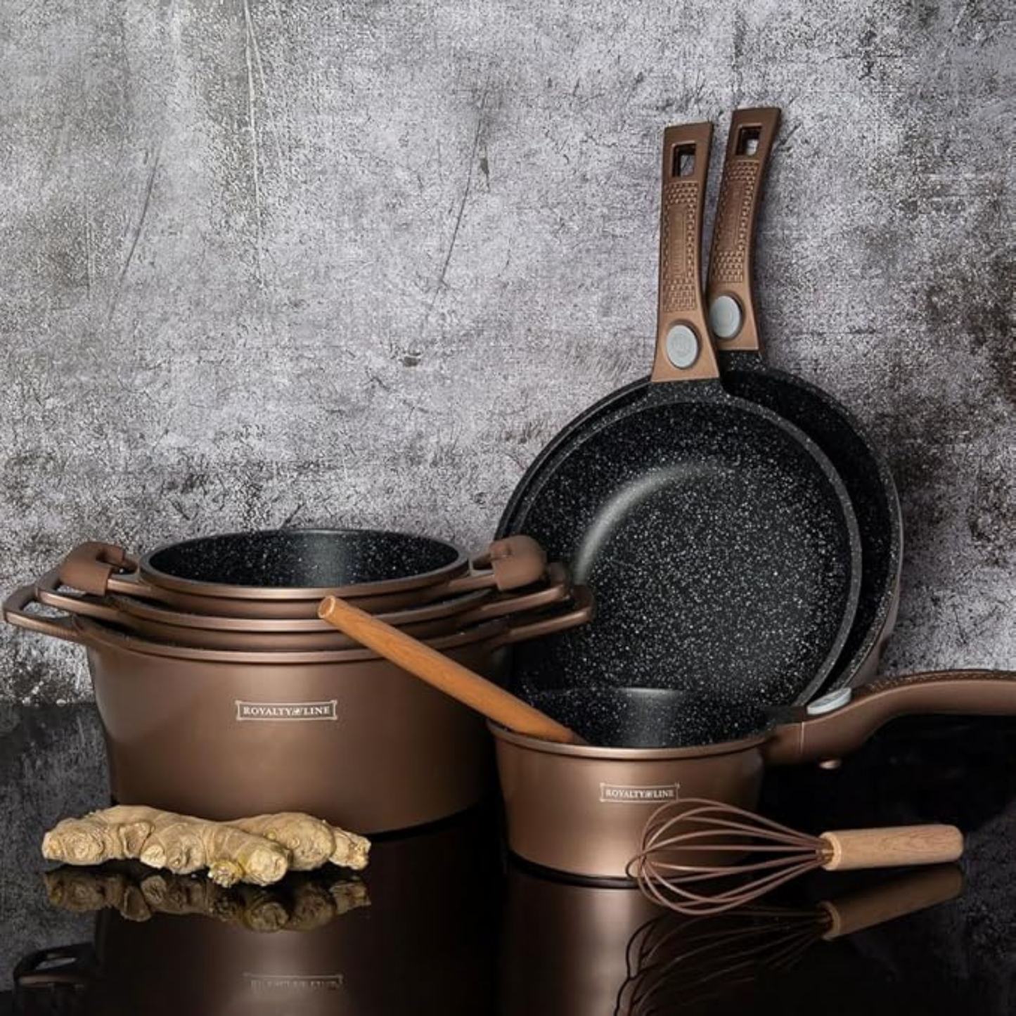 17-teiliges Kochgeschirr-Set aus Aluminiumdruckguss mit Marmor-Antihaftbeschichtung & abnehmbaren Griffen