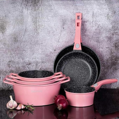 17-teiliges Kochgeschirr-Set aus Aluminiumdruckguss mit Marmor-Antihaftbeschichtung & abnehmbaren Griffen