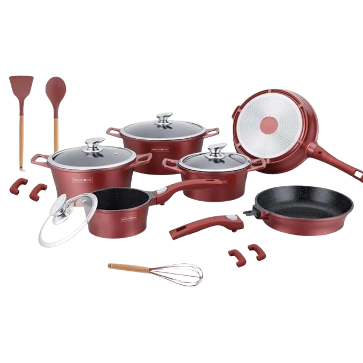 17-teiliges Kochgeschirr-Set aus Aluminiumdruckguss mit Marmor-Antihaftbeschichtung & abnehmbaren Griffen