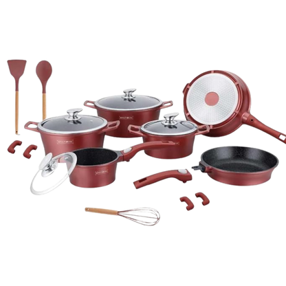 17-teiliges Kochgeschirr-Set aus Aluminiumdruckguss mit Marmor-Antihaftbeschichtung & abnehmbaren Griffen