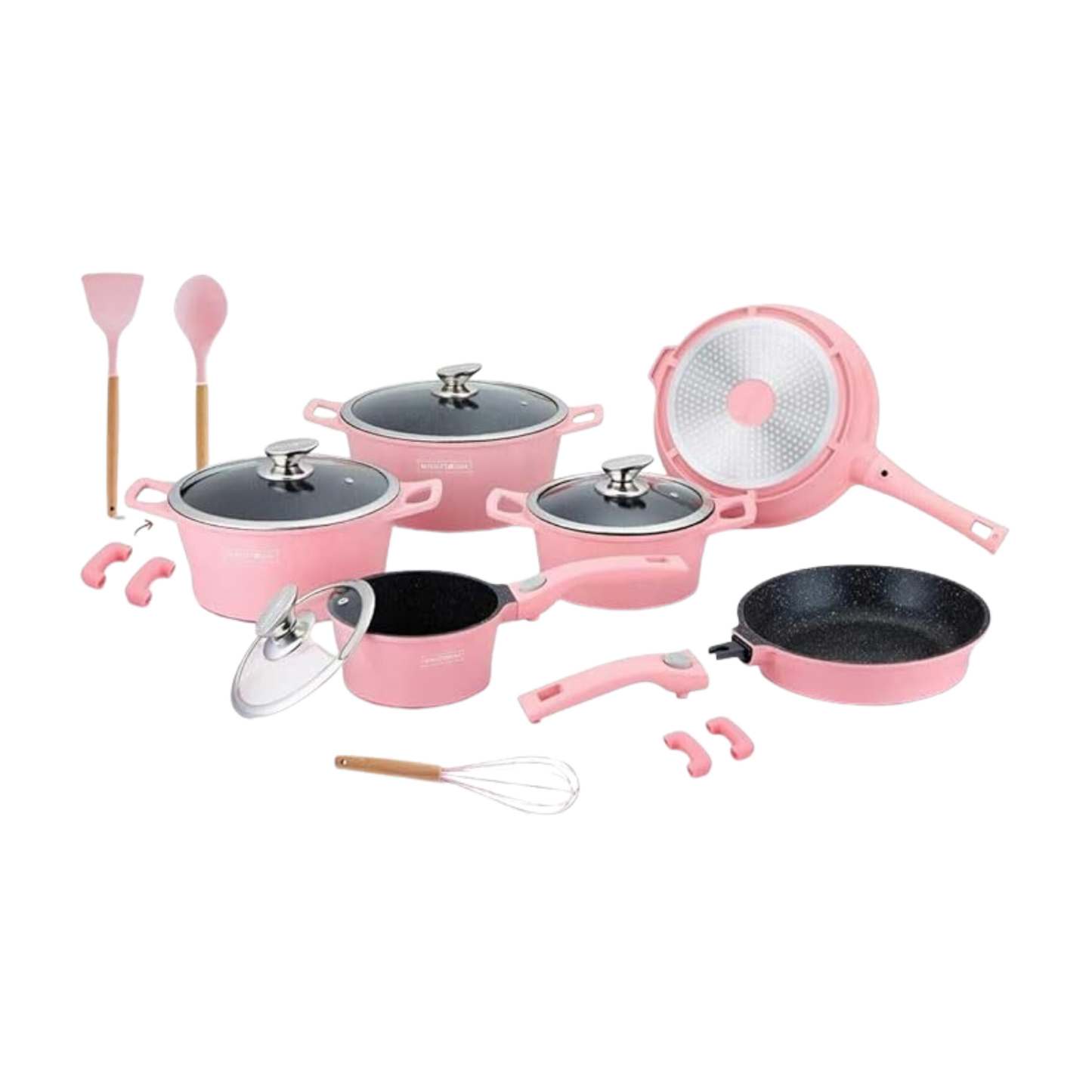 17-teiliges Kochgeschirr-Set aus Aluminiumdruckguss mit Marmor-Antihaftbeschichtung & abnehmbaren Griffen