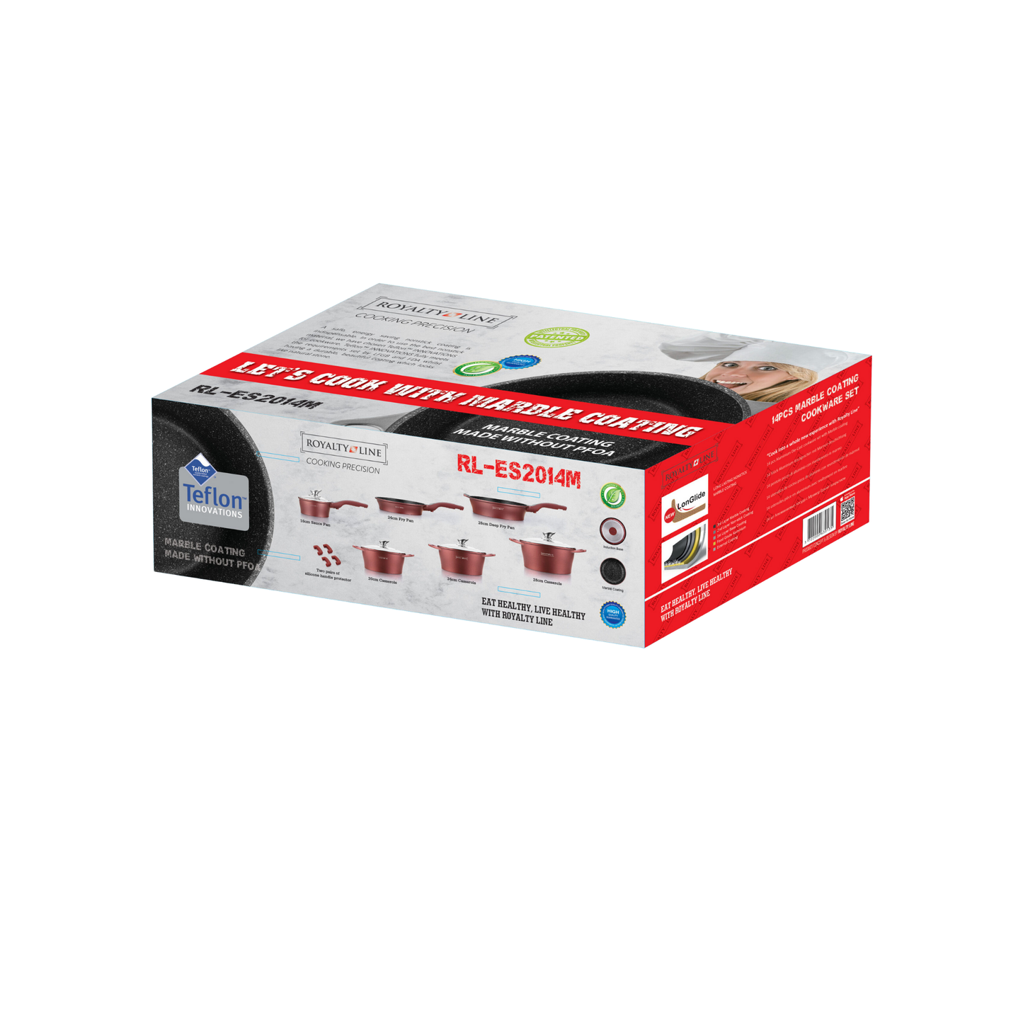 17-teiliges Kochgeschirr-Set aus Aluminiumdruckguss mit Marmor-Antihaftbeschichtung & abnehmbaren Griffen