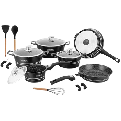 17-teiliges Kochgeschirr-Set aus Aluminiumdruckguss mit Marmor-Antihaftbeschichtung & abnehmbaren Griffen