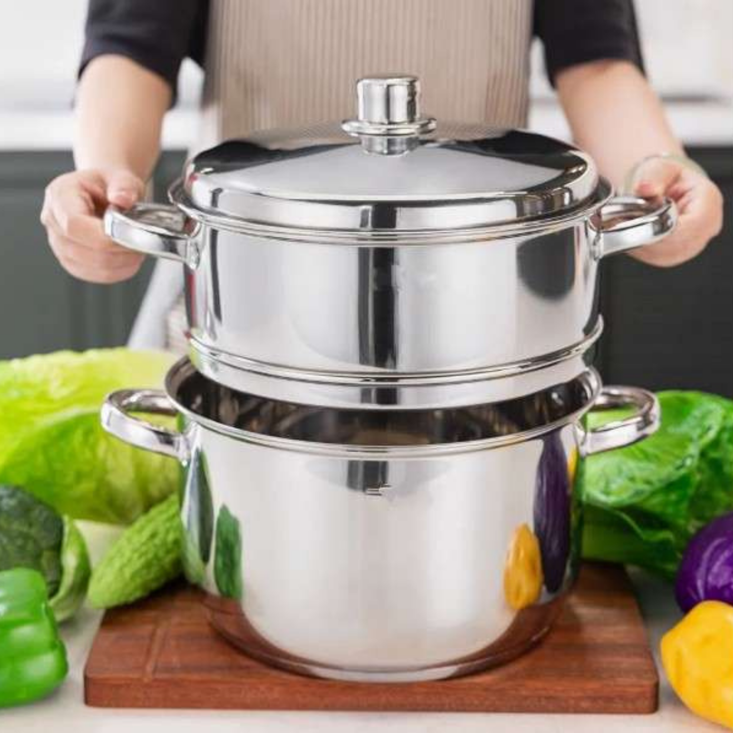 Edelstahl-Suppentopf Dampfgarer und Couscous-Topf