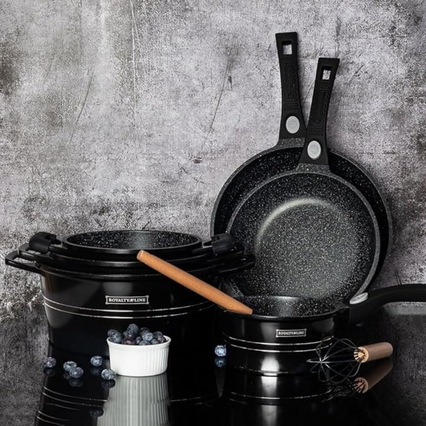 17-teiliges Kochgeschirr-Set aus Aluminiumdruckguss mit Marmor-Antihaftbeschichtung & abnehmbaren Griffen