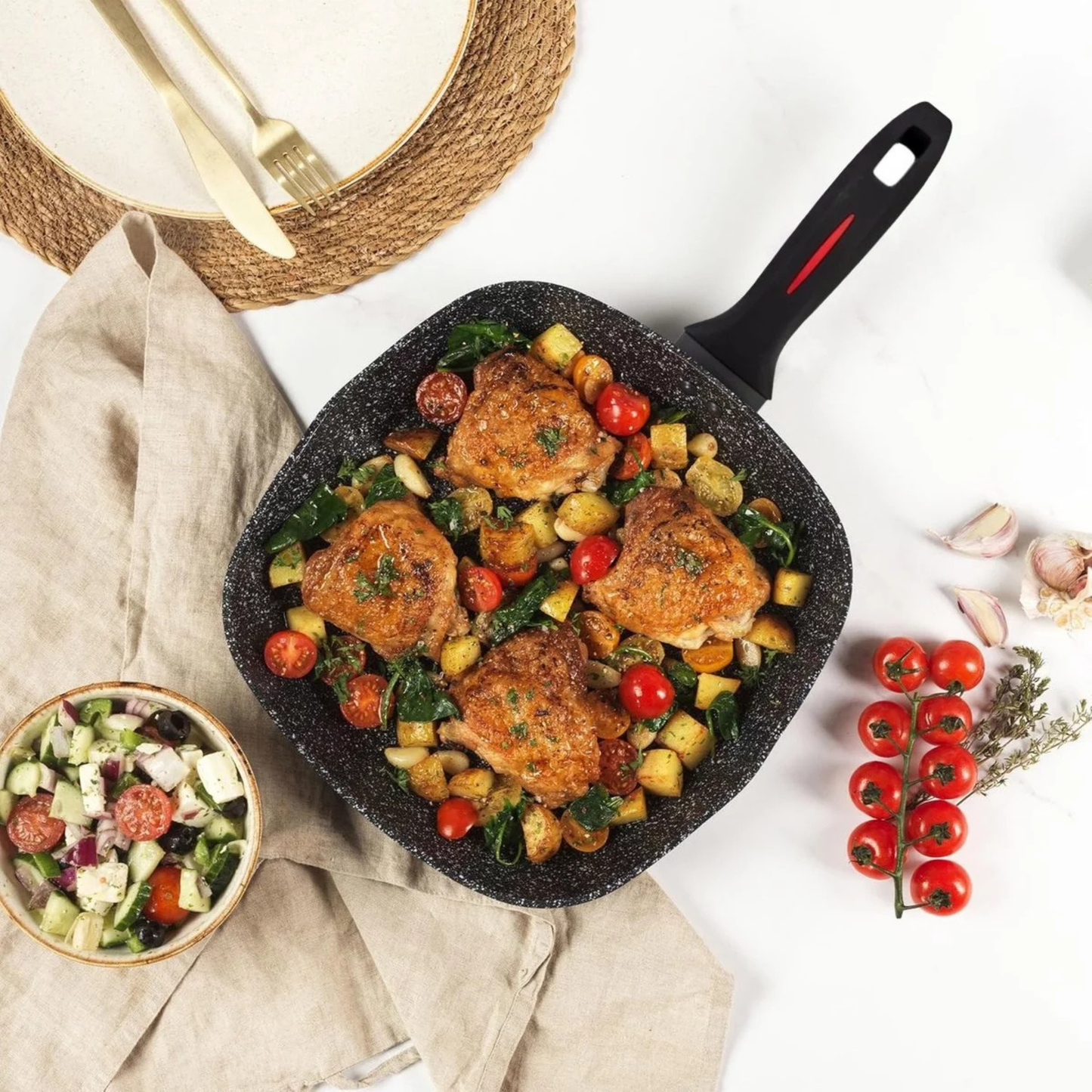 Grillpfanne aus geschmiedetem Aluminium mit Marmor-Antihaftbeschichtung