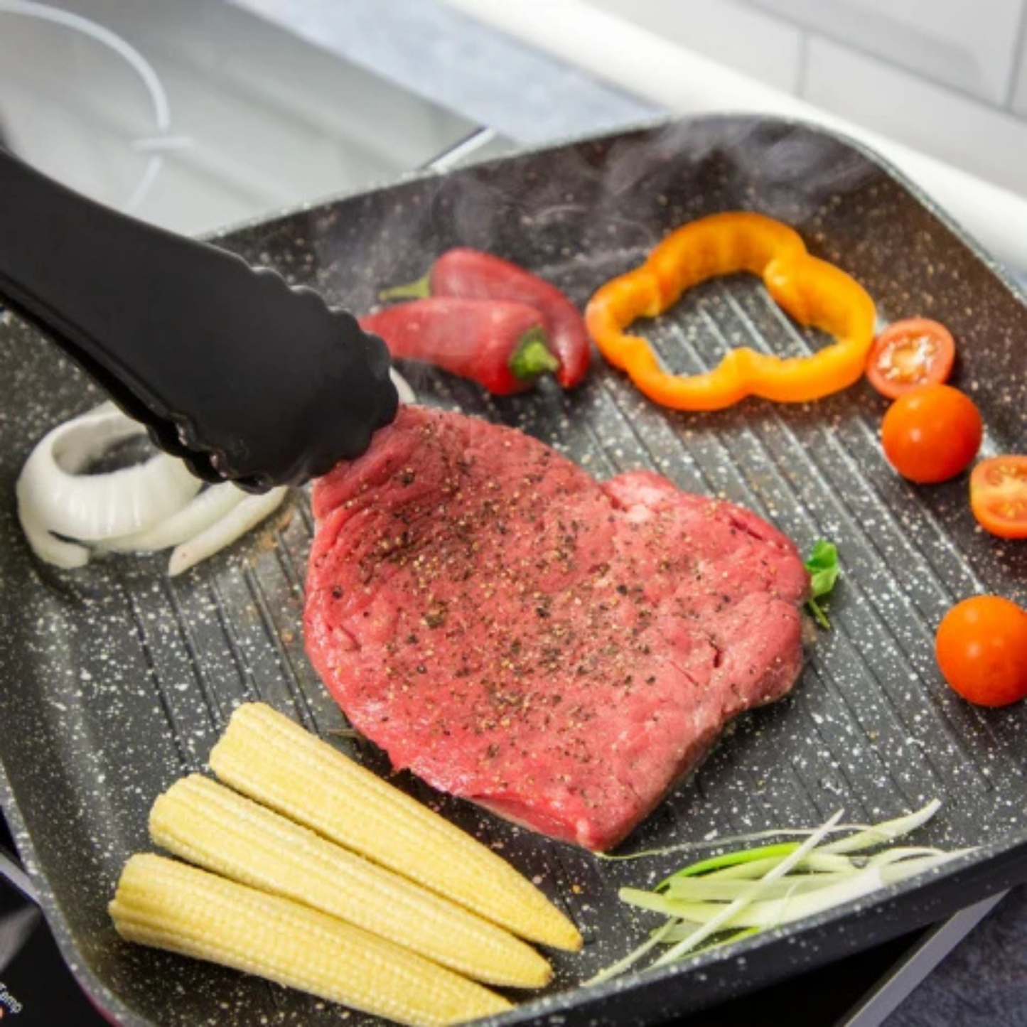 Grillpfanne aus geschmiedetem Aluminium mit Marmor-Antihaftbeschichtung