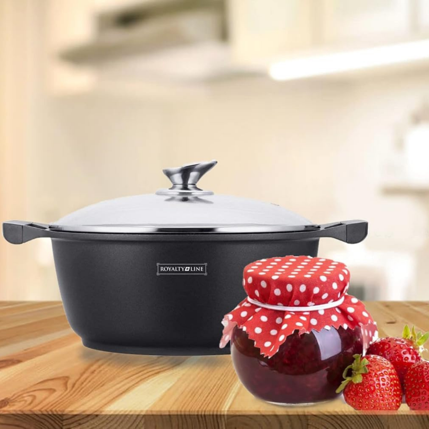 Topf aus Aluminiumguss mit Glasdeckel und Marmor-Antihaftbeschichtung