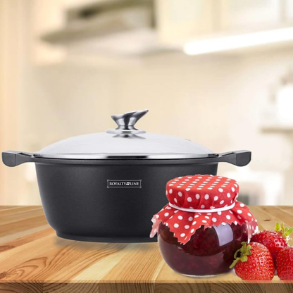 Topf aus Aluminiumguss mit Glasdeckel und Marmor-Antihaftbeschichtung