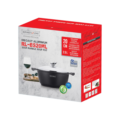 Topf aus Aluminiumguss mit Glasdeckel und Marmor-Antihaftbeschichtung