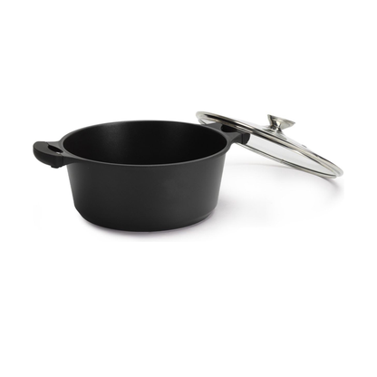 Topf aus Aluminiumguss mit Glasdeckel und Marmor-Antihaftbeschichtung