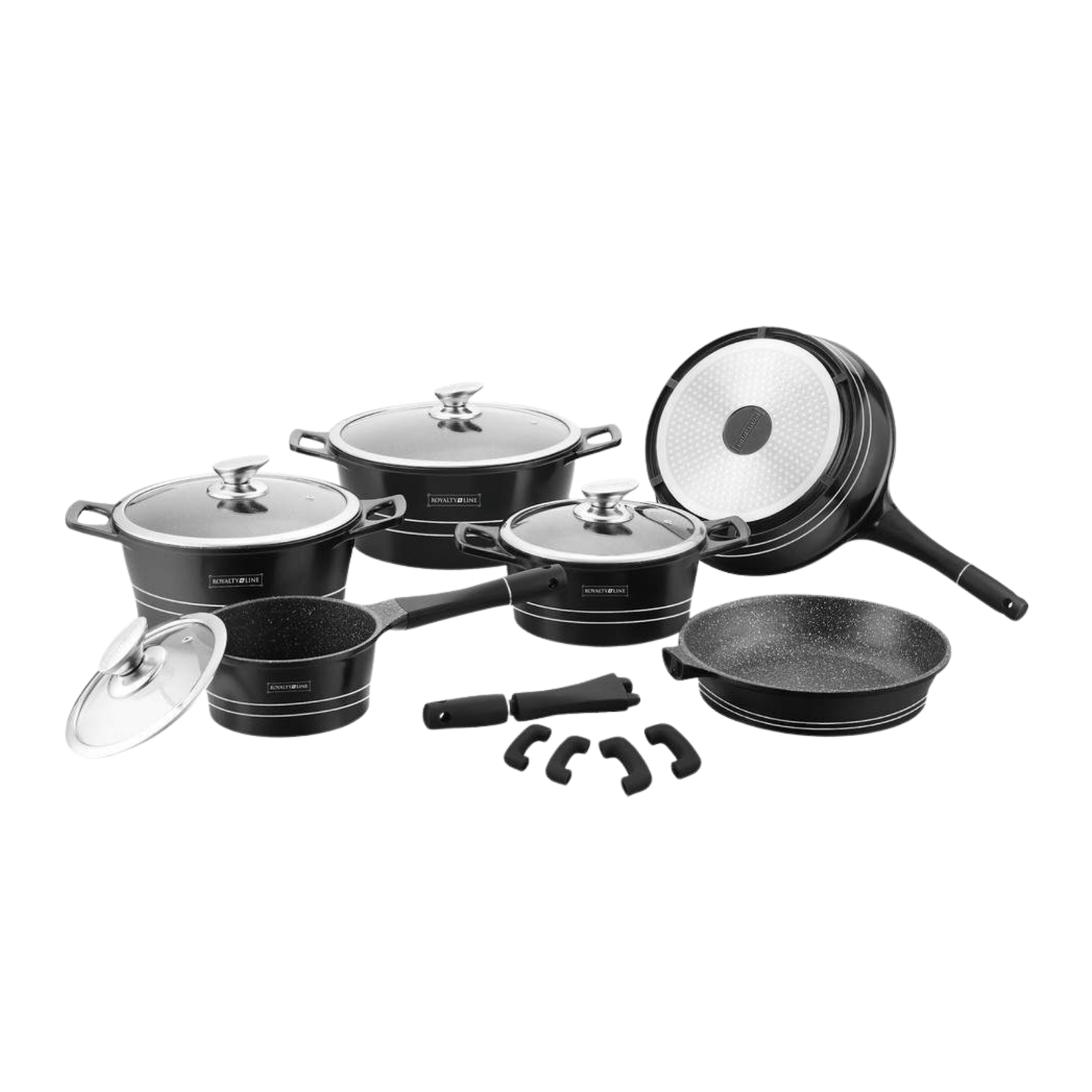 17-teiliges Kochgeschirr-Set aus Aluminiumdruckguss mit Marmor-Antihaftbeschichtung & abnehmbaren Griffen