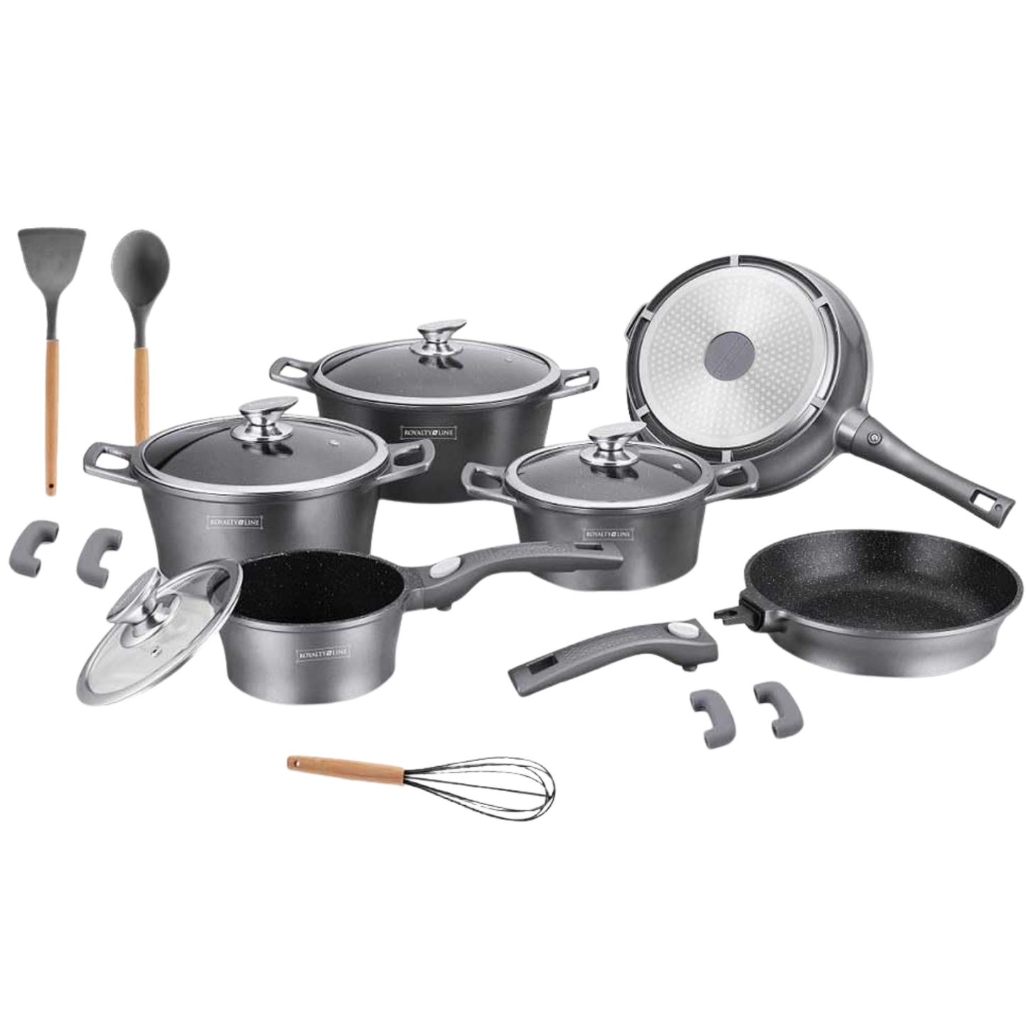 17-teiliges Kochgeschirr-Set aus Aluminiumdruckguss mit Marmor-Antihaftbeschichtung & abnehmbaren Griffen