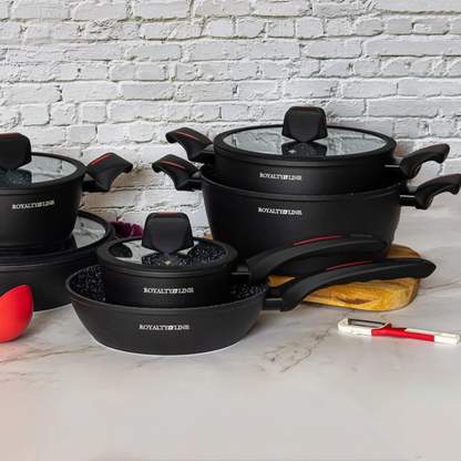 10-teiliges Kochgeschirr-Set aus Aluminiumdruckguss mit Marmor-Antihaftbeschichtung & Cool-Touch Griffen
