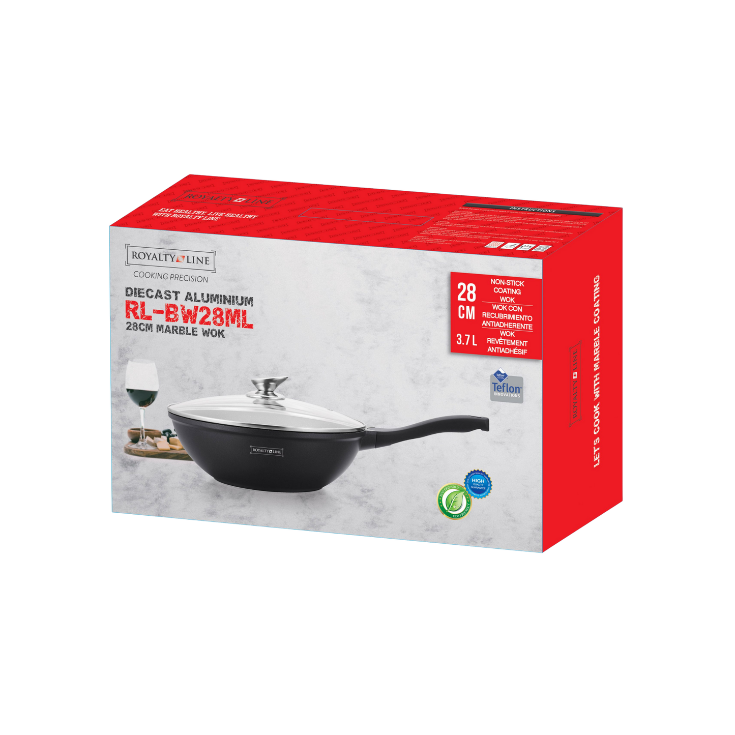 Tiefbräter / Wok aus Druckguss mit Greblon-Marmor-Antihaftbeschichtung