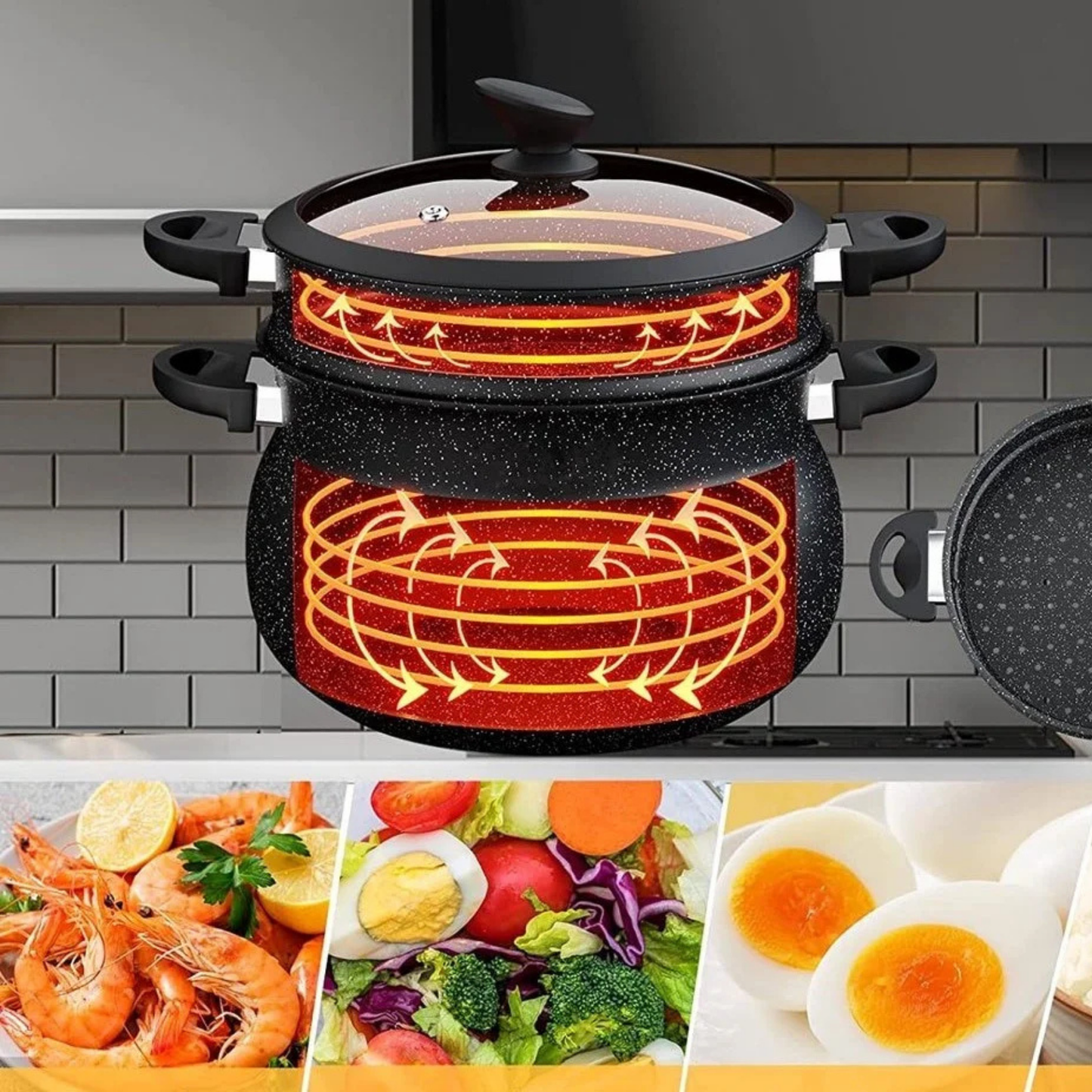 Couscous-Topf mit Marmorbeschichtung zweistöckig