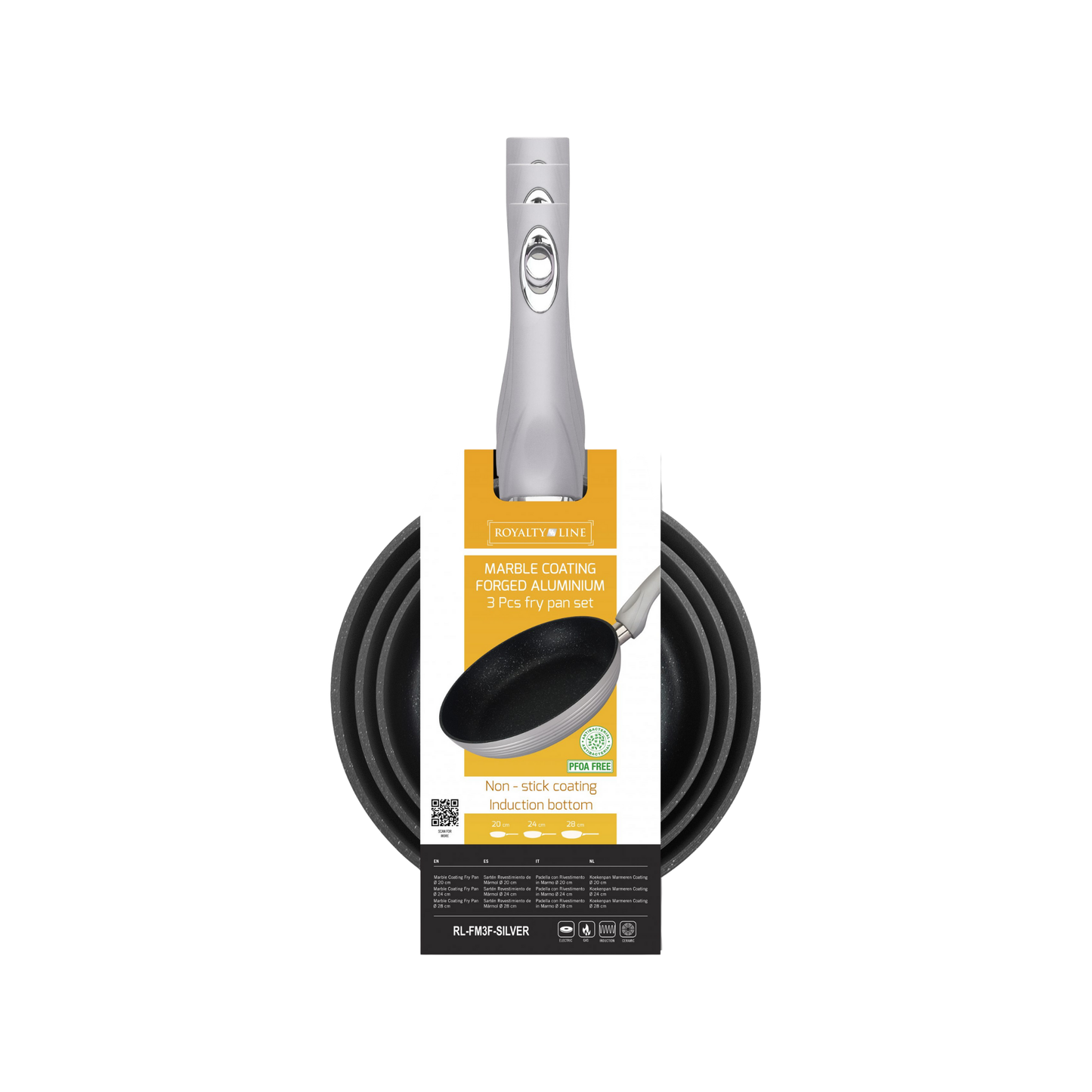 3-teiliges Bratpfannen-Set aus geschmiedetem Aluminium mit Marmor-Antihaftbeschichtung