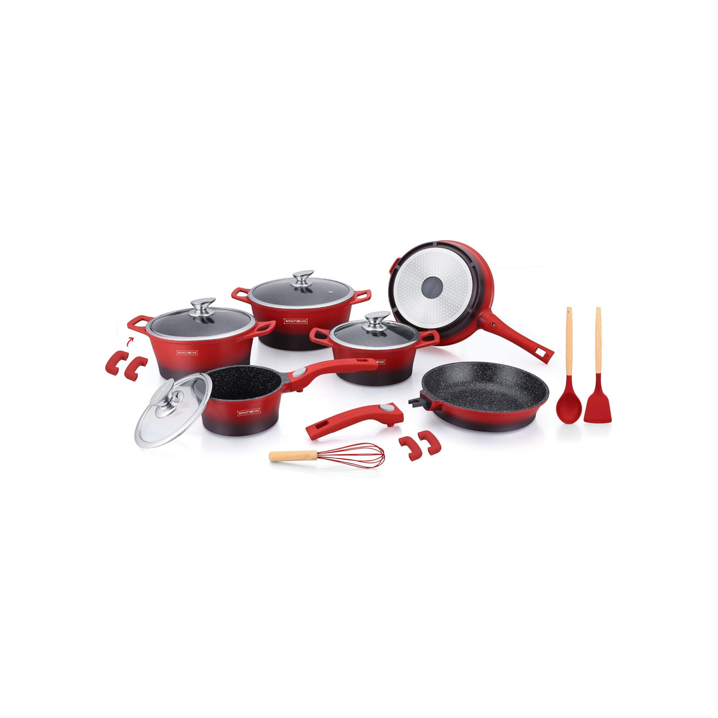 17-teiliges Kochgeschirr-Set aus Aluminiumdruckguss mit Marmor-Antihaftbeschichtung & abnehmbaren Griffen